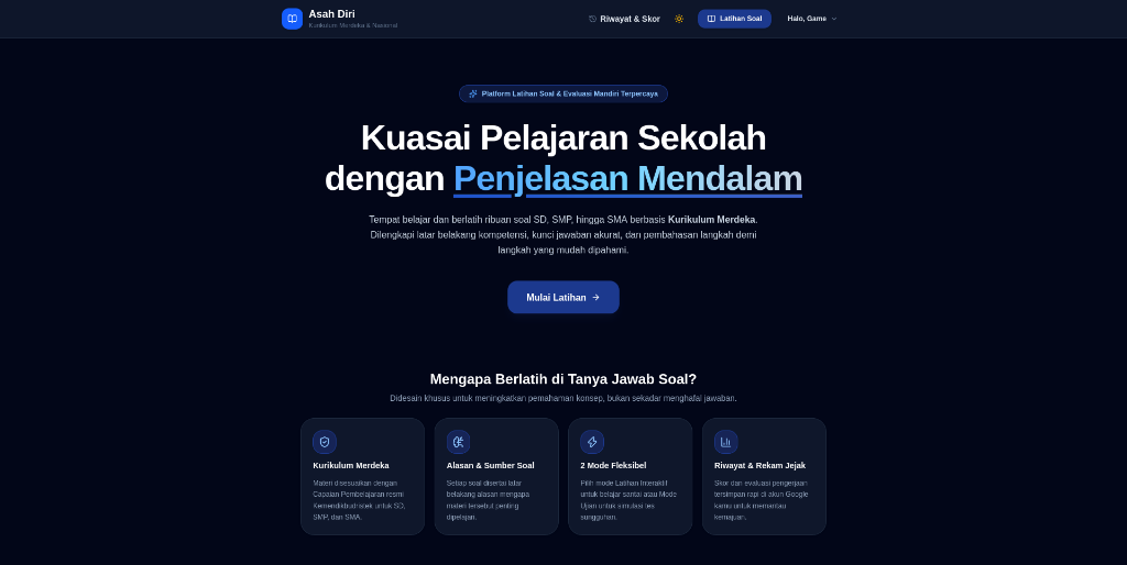Screenshot Asah Diri — Platform Latihan Soal Kurikulum Merdeka